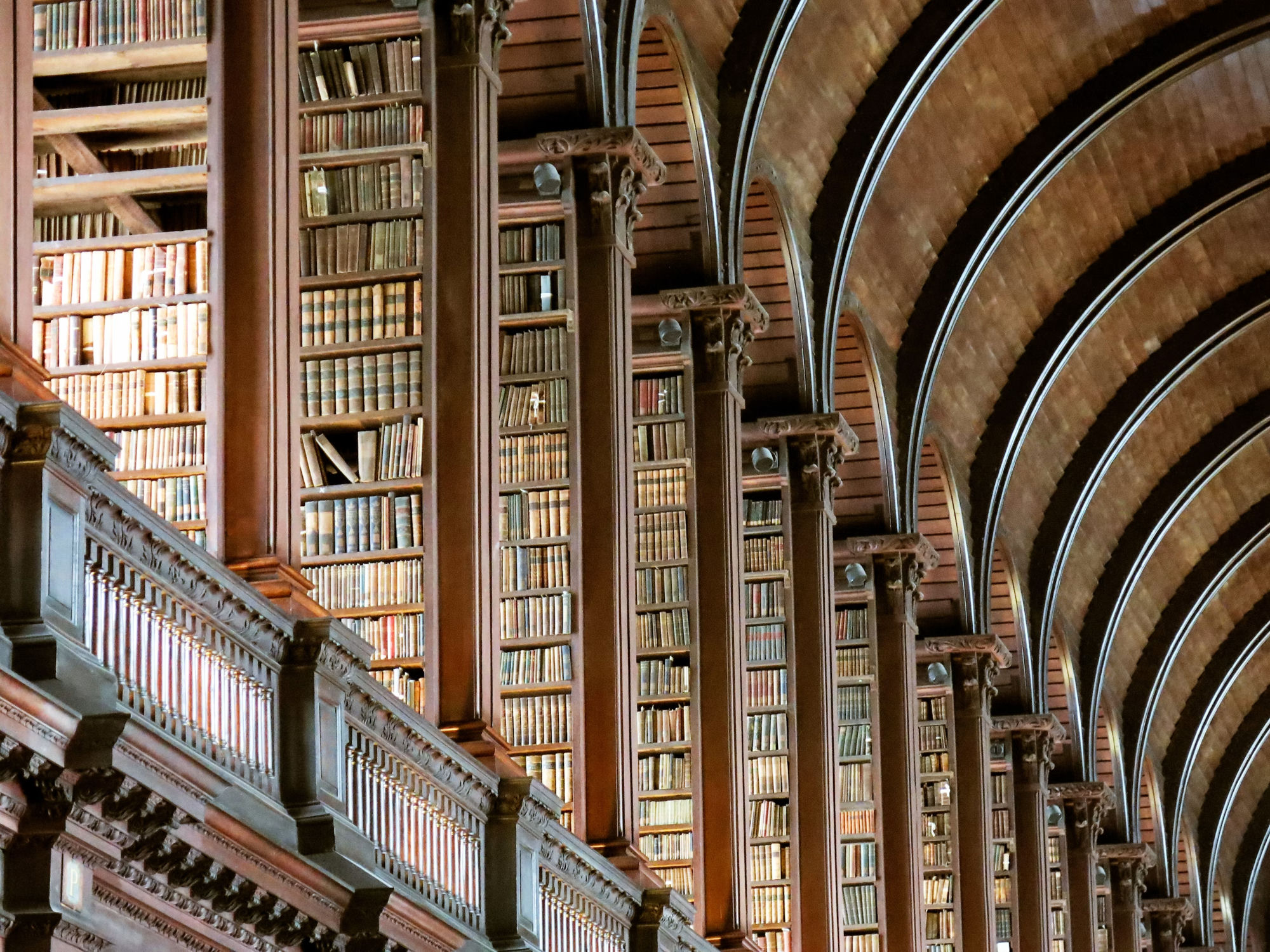 A wall of finished, bound books — the Sheva Library